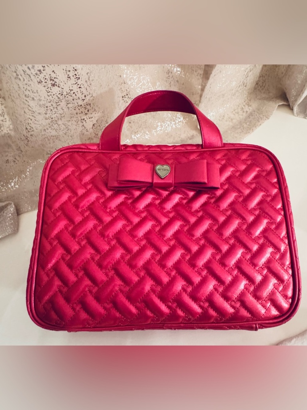 Betsey Johnson Quilted Cosmetic Bag in Hot Pink